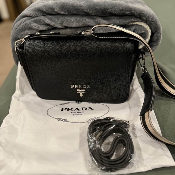 Prada Black Flap bag Medium Size 2 Shoulder Straps Silver Hardware - Picture 1 of 10